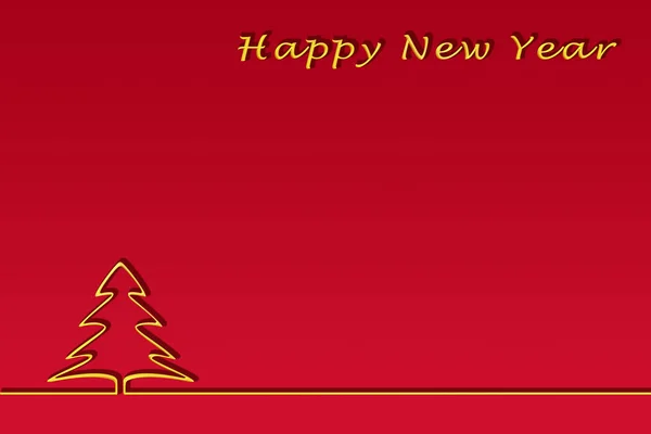 祝贺新年的模板 圣诞快乐的金色刻字和圣诞树的轮廓 红色渐变背景 — 图库照片