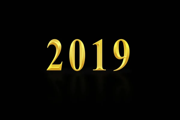 The number 2019 in gold letters, black background