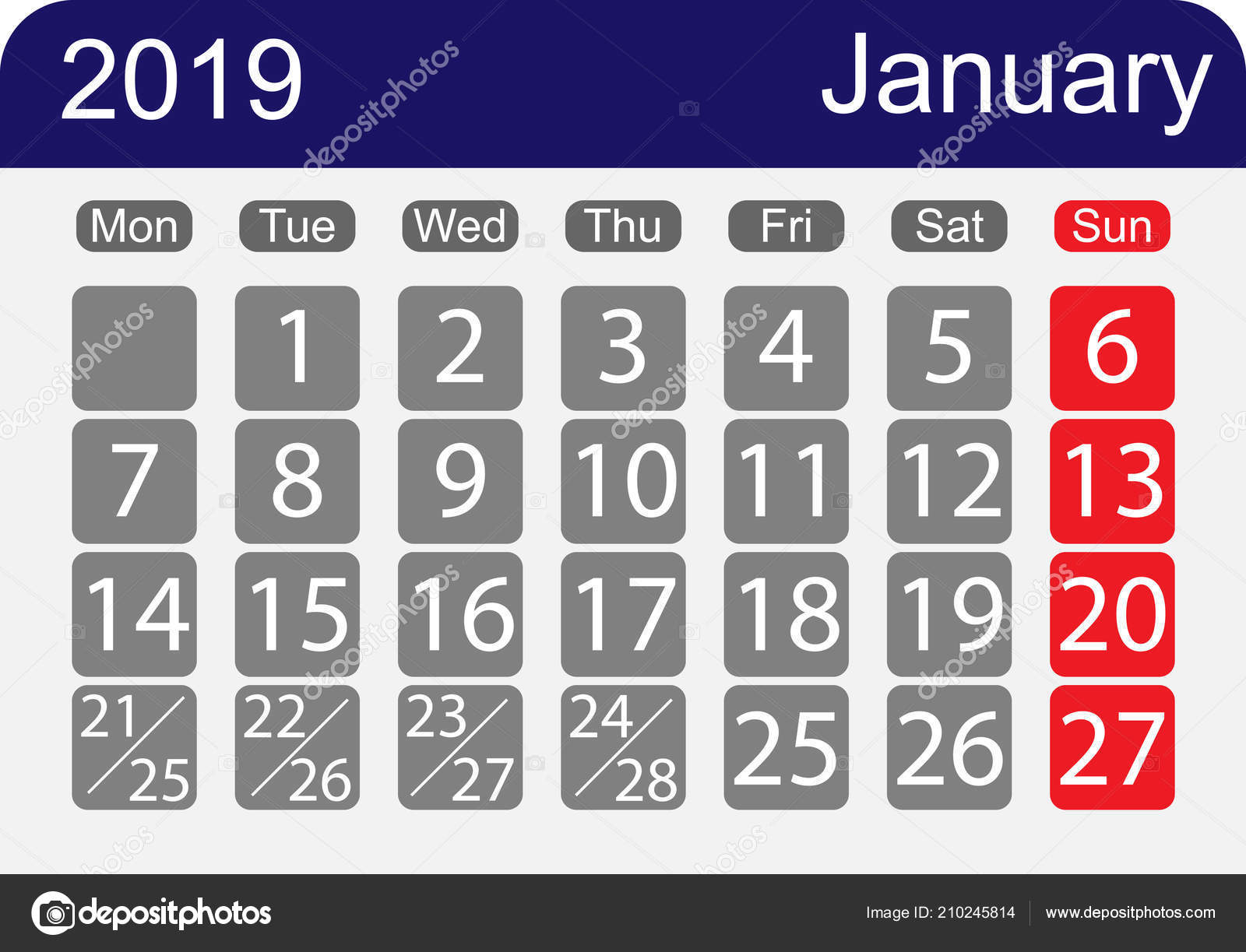 calendar sheet 2019 month january week one day stock vector one day calendar