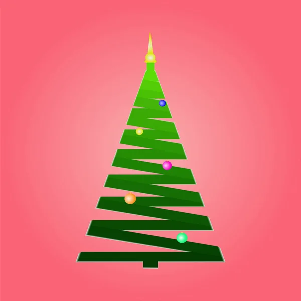 Silhouette Sapin Noël Avec Ruban Vert Fond Rose — Image vectorielle