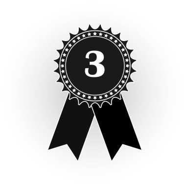 Numara üç, düz görüntü siyah beyaz madalya simgesiyle