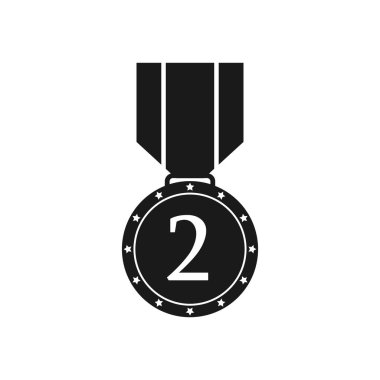 Siyah ve beyaz simgesi Madalyası rakamı iki, düz bir görüntü ile