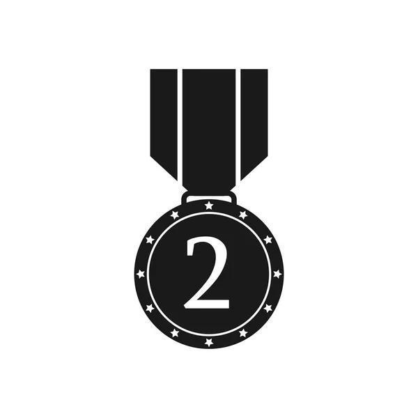 Médaille Icône Noir Blanc Avec Chiffre Deux Une Image Plate — Image vectorielle