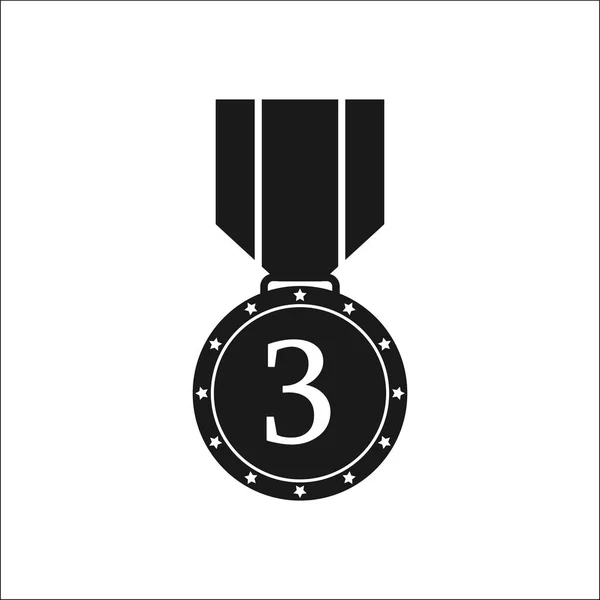 Medal Icon Number Three Flat Black White Image — Stock Vector