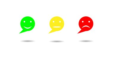 Dizi üç yuvarlak renkli suratlar farklı duygusal bir tepki ile