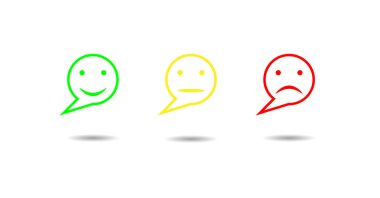 Üç kontur yuvarlak suratlar farklı duygusal tepki ile renkli kümesi