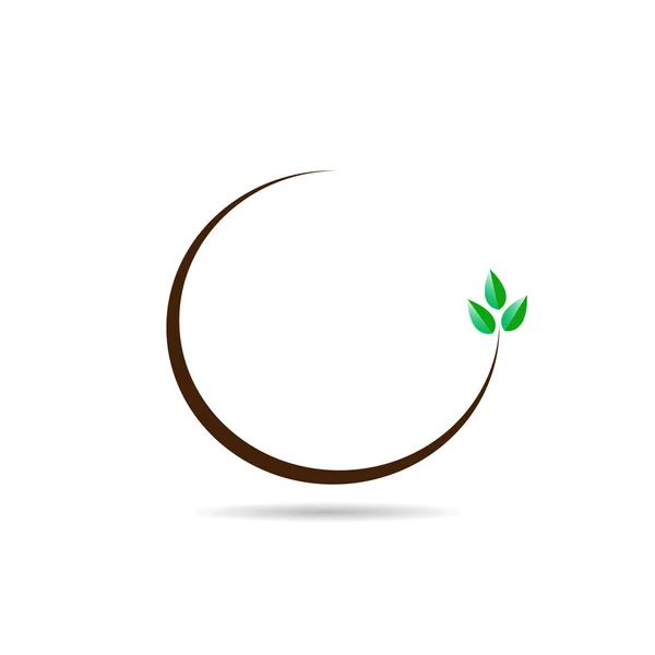 つの緑の葉と半円形分岐とフラットのロゴ — ストックベクタ