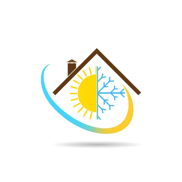 Επίπεδη Λογότυπο Την Εικόνα Του Σπιτιού Τον Ήλιο Μια Νιφάδα — Διανυσματικό Αρχείο