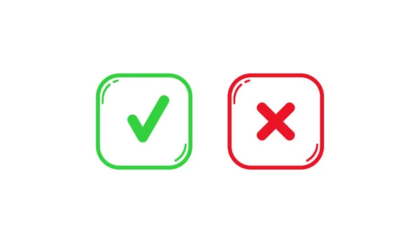 带同意和拒绝标志的绿色和红色正方形轮廓 — 图库矢量图片
