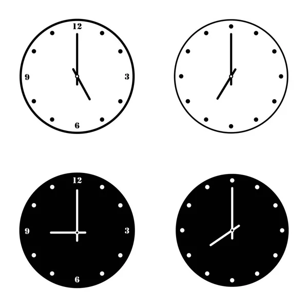 黒と白のシルエットの輪郭丸い時計セット — ストックベクタ