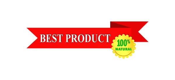 Red Ribbon Inscription Natural Product Gold Medallion 100 Percent Natural — Stock Vector