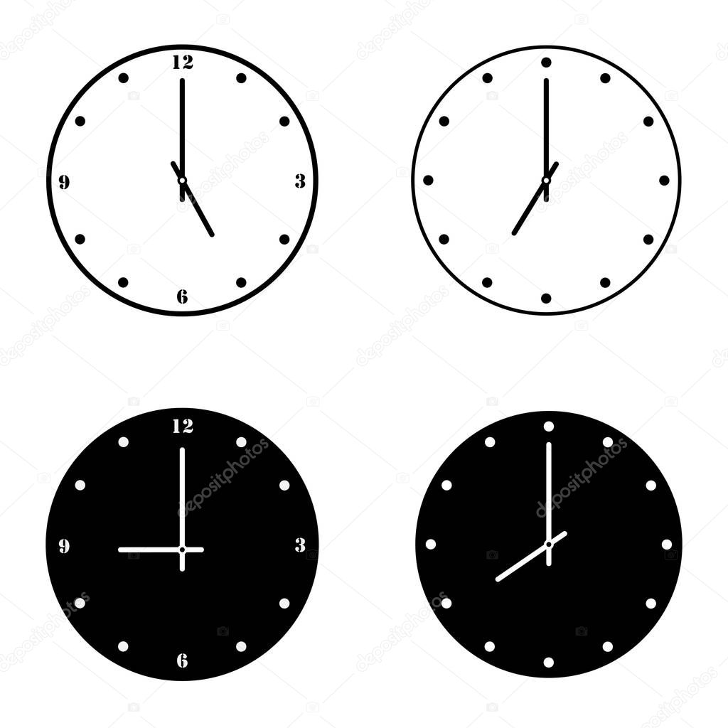 A set of black and white silhouette and contour round clock