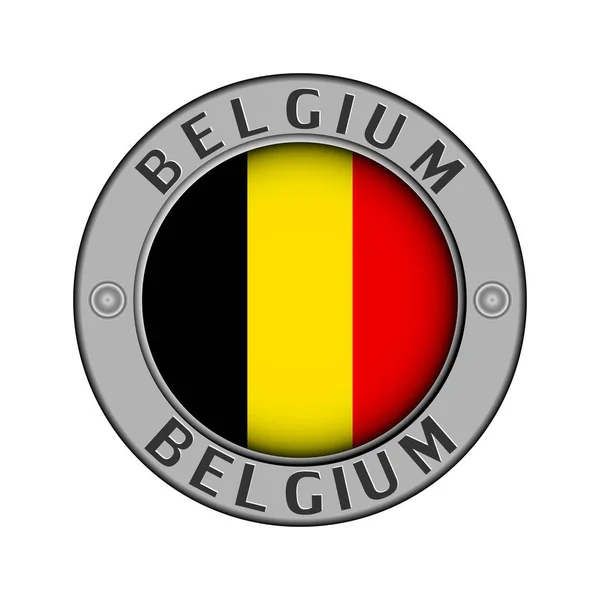 Medalion Metalic Rotund Numele Țării Belgia Steag Rotund Centru — Vector de stoc