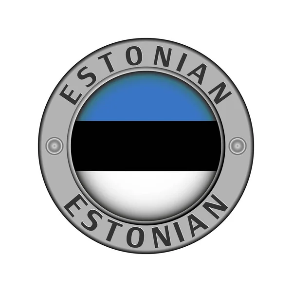 Medallón Metal Redondo Con Nombre Del País Estonia Una Bandera — Archivo Imágenes Vectoriales