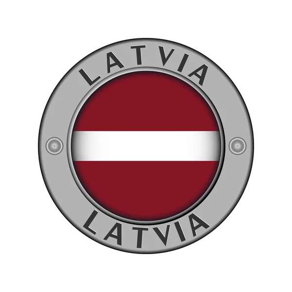 Medali Logam Bundar Dengan Nama Negara Latvia Dan Bendera Bulat - Stok Vektor