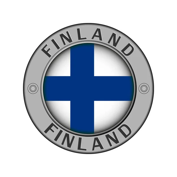 Круглый Металлический Медальон Названием Страны Финляндия Круглым Флагом Центре — стоковый вектор