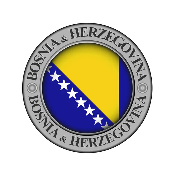 Médaillon Rond Métal Avec Nom Pays Bosnie Herzégovine Drapeau Rond — Image vectorielle