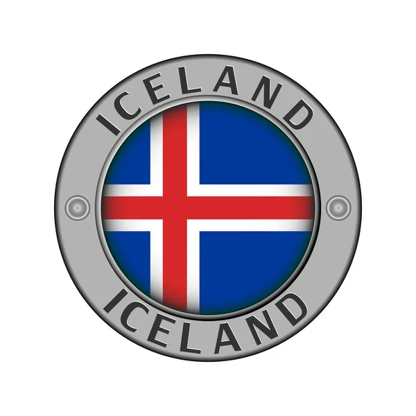 Круглый Металлический Медальон Названием Страны Исландия Круглым Флагом Центре — стоковый вектор