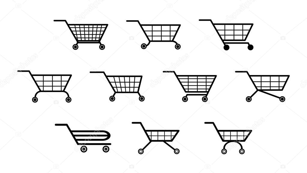A set of different types of shopping carts for websites and applications