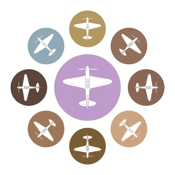 Conjunto Ícones Planos Multicoloridos Com Imagem Avião — Vetor de Stock