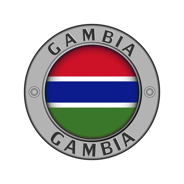 Medaglione Rotondo Metallo Con Nome Del Paese Gambia Una Bandiera — Vettoriale Stock