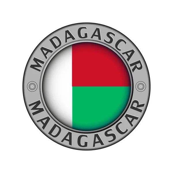 Medaglione Metallo Rotondo Con Nome Del Paese Madagascar Una Bandiera — Vettoriale Stock