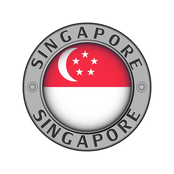 Okrągłe Metalowe Medalion Nazwą Kraju Singapur Okrągłego Flagi Centrum — Wektor stockowy