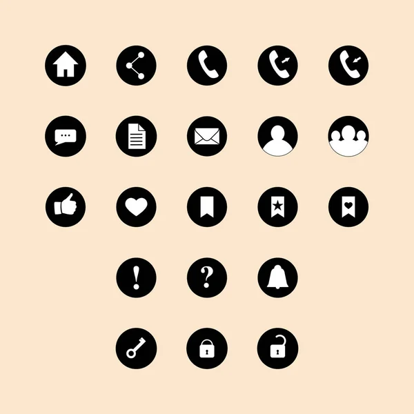 Ensemble Icônes Rondes Noires Pour Sites Web Applications — Image vectorielle