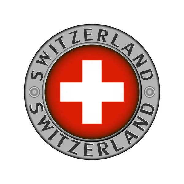 Medaglione Rotondo Metallo Con Nome Del Paese Svizzera Una Bandiera — Vettoriale Stock