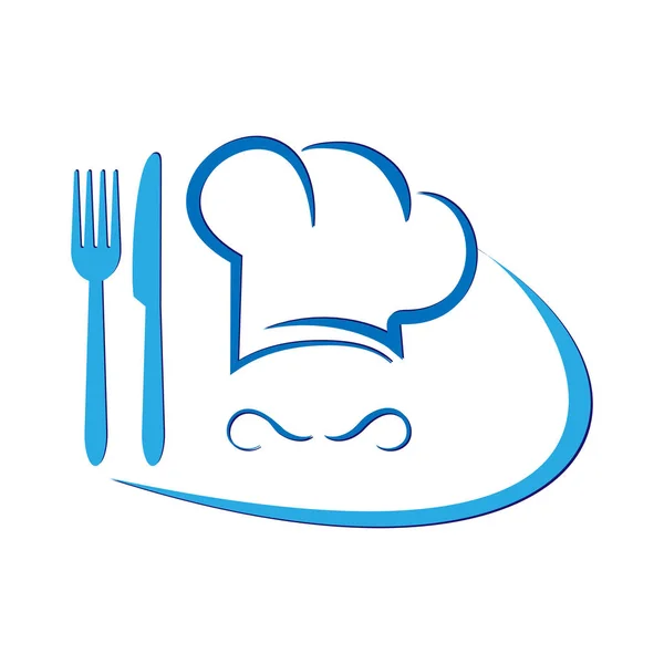 Illustration Conceptuelle Pour Logo Menu Chapeau Chef Avec Fourchette Couteau — Image vectorielle