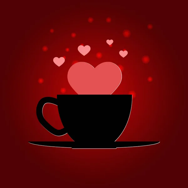 恋愛関係をテーマとしたイメージ 一杯のコーヒーと心のシルエット — ストックベクタ