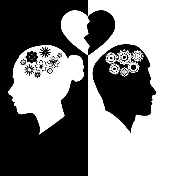 Silhouettes of female and male faces looking in different directions.