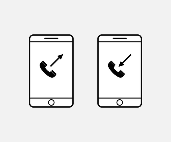 Два Контура Смартфона Силуэтом Телефона Входящей Исходящей Стрелкой — стоковый вектор