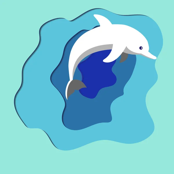Dolfijn Springen Het Reliëf Abstracte Achtergrond Van Zee — Stockvector