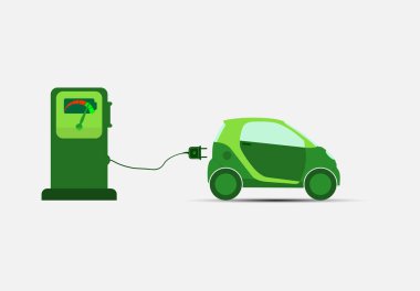 Yeşil elektrikli araç şarj istasyonu ve şarj ile. ekolojik Taşımacılık/Nakliyat.