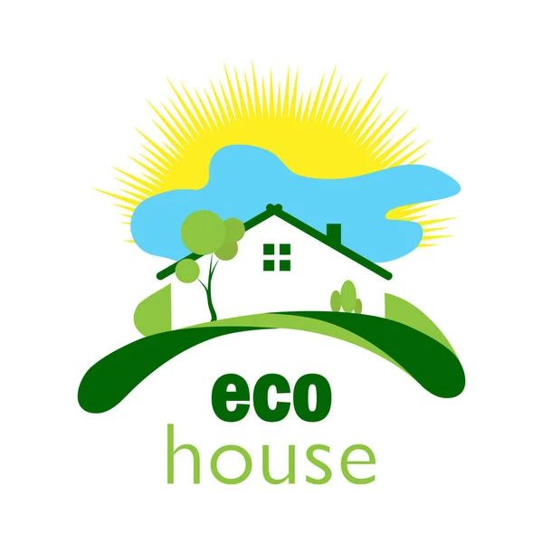 Logo Couleur Pour Une Maison Écologique Verte Sur Une Pelouse — Image vectorielle