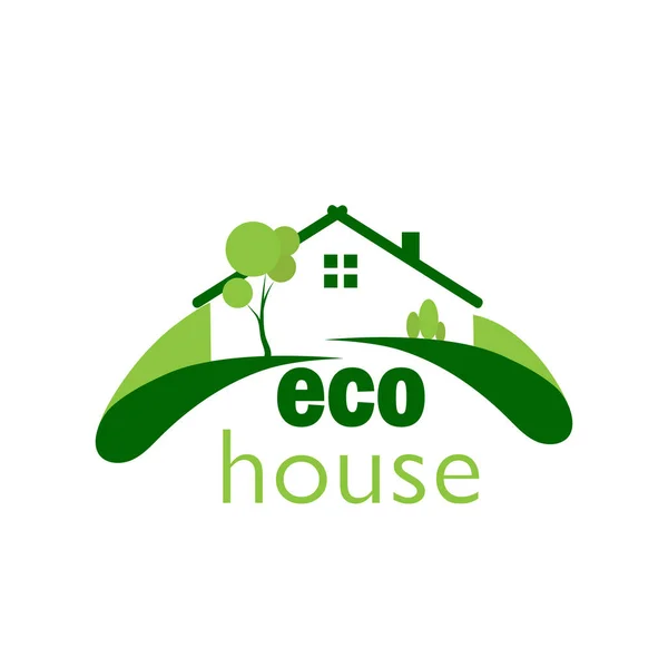 Logo Couleur Une Maison Écologique Verte Sur Une Pelouse Verte — Image vectorielle