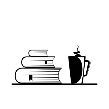 Kitapların bir yığınına ve sıcak içecek su bardağı daire basit simgesi.