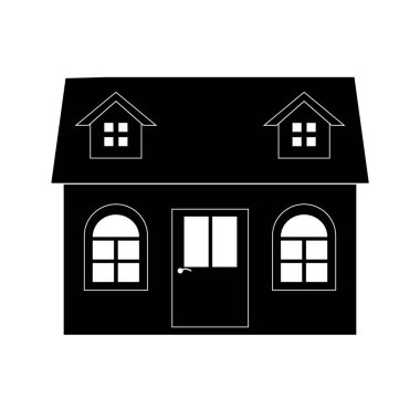 Tek renkli bir ev, düz görüntü silüeti