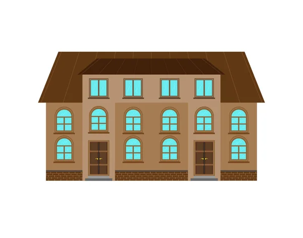 Gambar Sederhana Dari Bangunan Dua Lantai Dengan Loteng Dan Dua - Stok Vektor