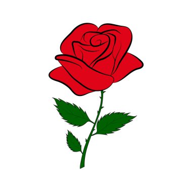 Yeşil bir sap üzerinde kırmızı bir gül çizim basit renkli siluet