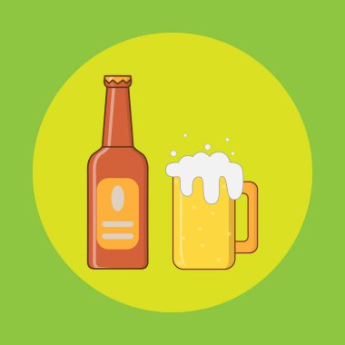 Şişe ve kupa bir hafif köpüklü gazlı içecek ile renkli çizimi