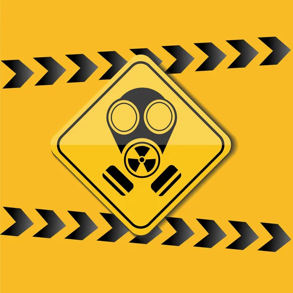 Sign Image Gas Mask Warning Yellow Background — Stock Vector