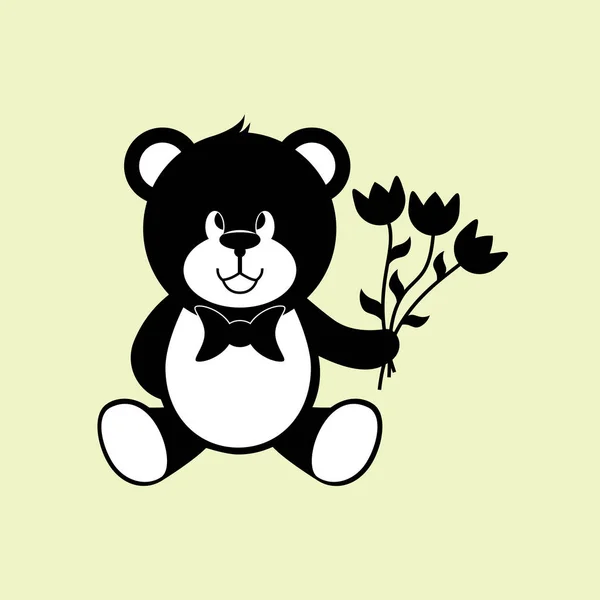 Urso Desenhado Mão Simples Com Flores Flores — Vetor de Stock