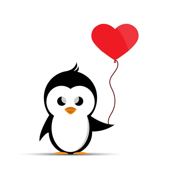 Пингвин Воздушным Шаром Виде Сердца Простое Плоское Изображение — стоковый вектор