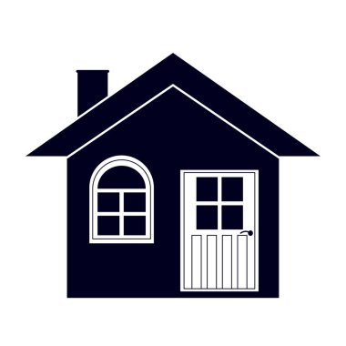 Tek renkli bir ev, düz görüntü silüeti