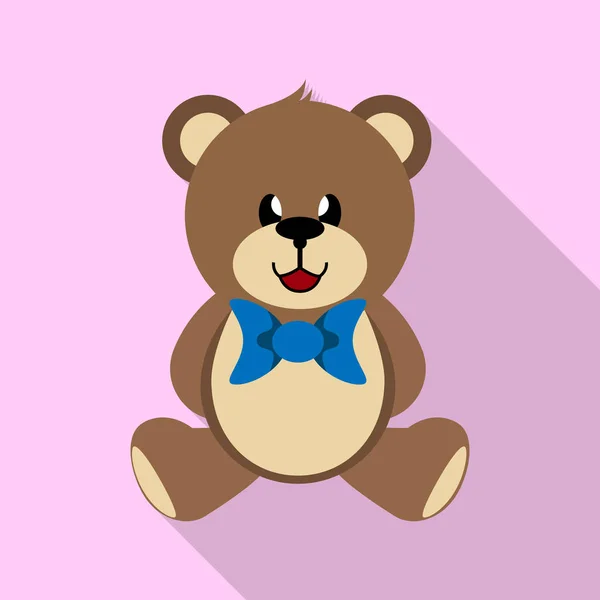 Hračka Teddy Bear Modrou Mašlí Dlouhý Stín Jednoduchý Obrázek — Stockový vektor