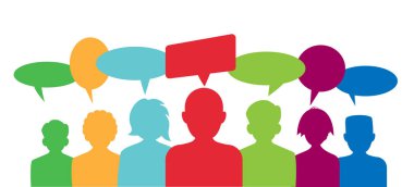 Bir grup insan ve kabarcıklar konuşma siluetleri