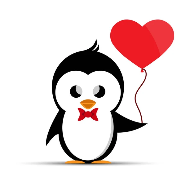Пінгвін Червоним Бантом Грудях Тримає Повітряну Кулю Формі Серця — стоковий вектор