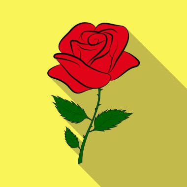Yeşil bir sapı uzun gölge üzerinde kırmızı bir gül basit çizim